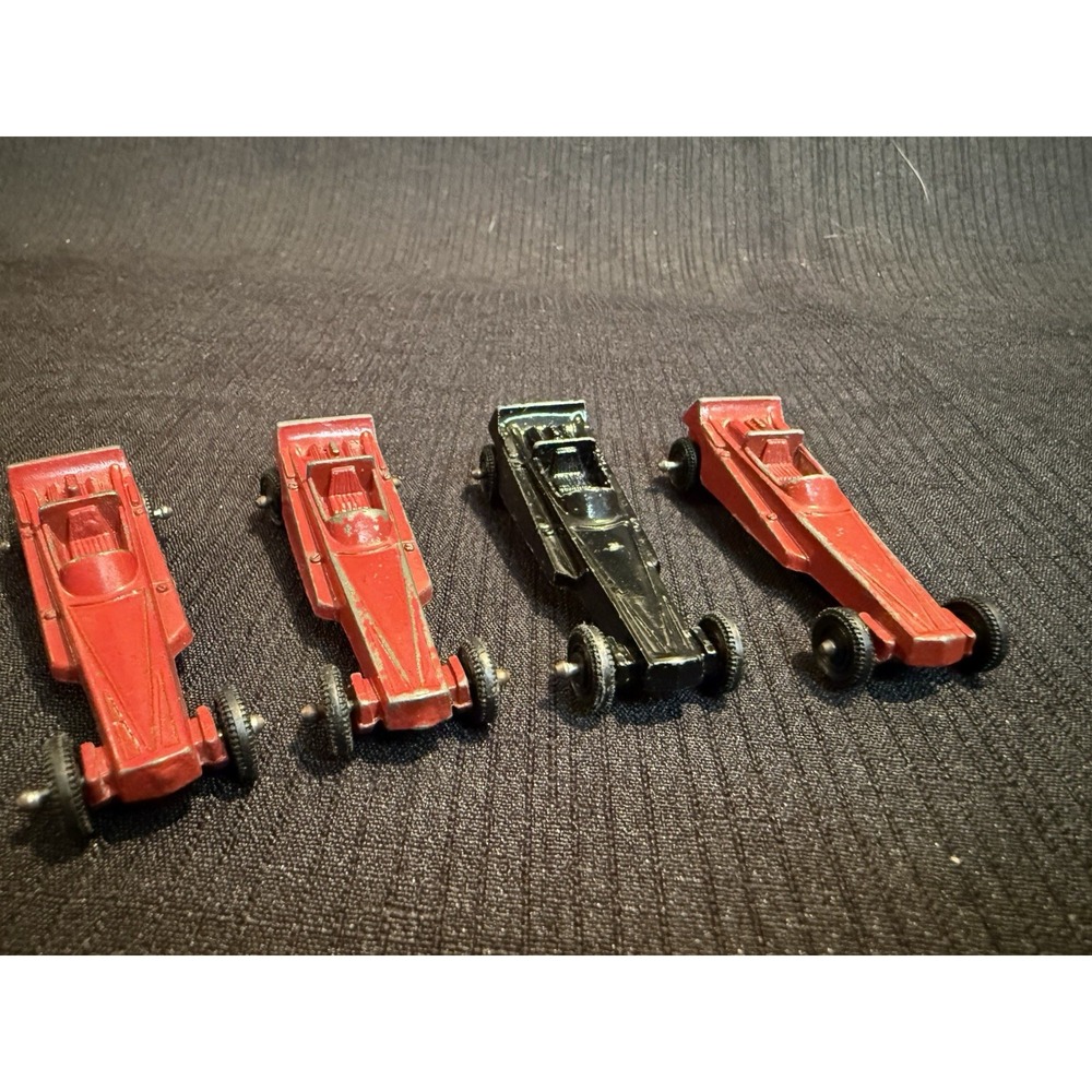 4 Vintage TootsieToy Wedge Dragster Die Cast Race Cars 3 Red 1 Black 1960s USA